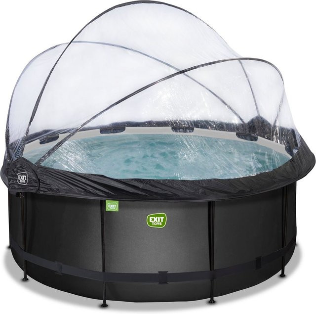 EXIT Toys Black Leather Pool Rahmenpool rund in Schwarz mit Sandfilterpumpe, Abdeckung und Wärmepumpe, Durchmesser: 360 cm, Höhe: 122 cm - Bild 1