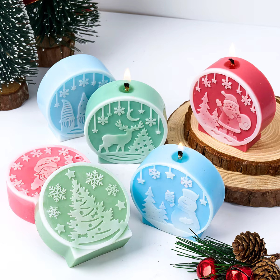 UDOCOOL Silikonform für DIY Weihnachts-Duftkerzen mit Kristallkugel, Weihnachtsbaum, Schneemann und Elch Mustern - Bild 4