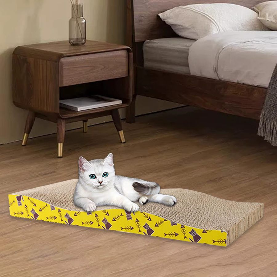 Homyl Katzen Kratzbett mit Scratch Pad aus Pappe und Stoff in Gelb - Bild 2