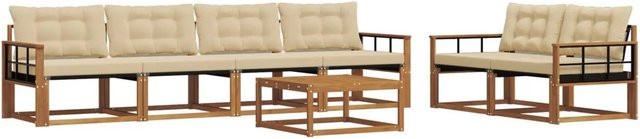 vidaXL Outdoor-Sofagarnitur 7-teilig aus massivem Akazienholz mit Textilene und Kissen in Natur und Beige - Bild 1