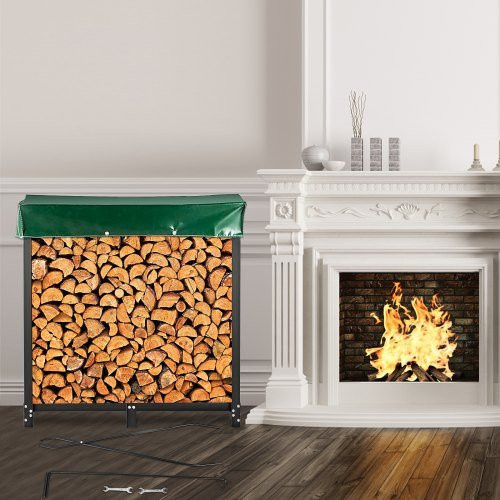 VEVOR Metall Kaminholzregal Schwarz mit PVC Abdeckung aus Stahl, B/T/H: 183,5 x 36,2 x 122 cm - Bild 1