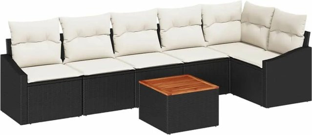 vidaXL Garten-Sofa-Set 7-teilig aus Polyrattan in Schwarz-Weiß mit L-Form und Stauraum - Bild 1