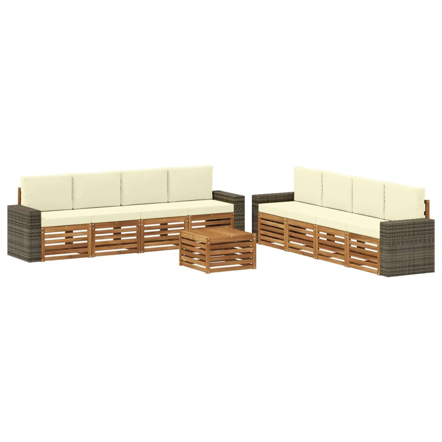 vidaXL Sofagarnitur aus Massivholz Akazie mit 9 Kissen in Beige, modernes Gartenmöbel-Set mit Latten-Design und Armlehnen - Bild 2
