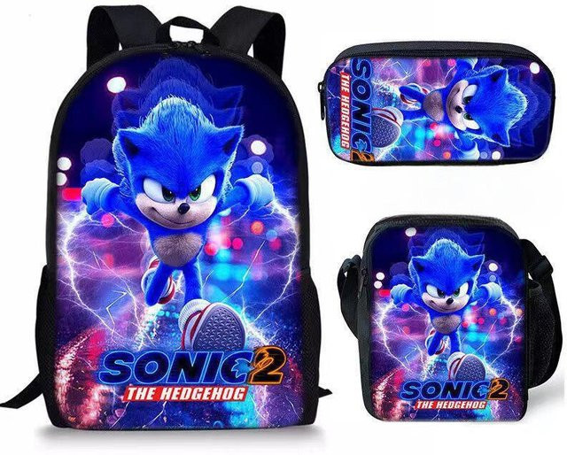 Sonic Cartoon Schulranzen-Set von DewBloom in Blau aus atmungsaktivem Oxford-Stoff für Kinder - Bild 1