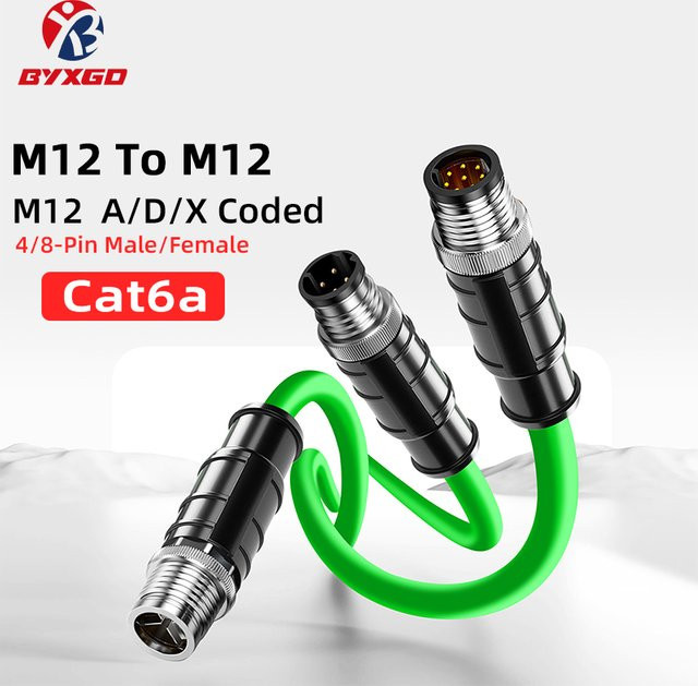 BYXGD CAT6A Ethernet LAN Kabel M12-zu-M12 High Flexibility PoE Industrial Network-Kabel, A/D/X-codiert, 4/8-Pin, Grün - Bild 1