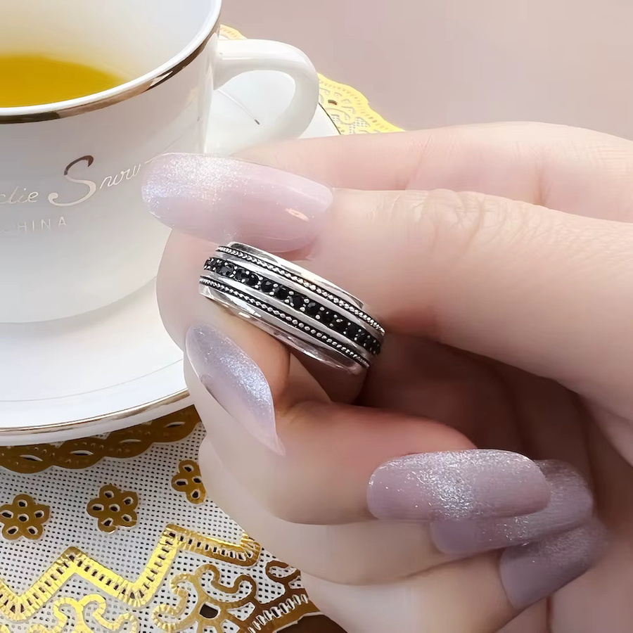Thaddaeus Ring, 925 Sterlingsilber, Schwarzer CZ, Unisex - Bild 3