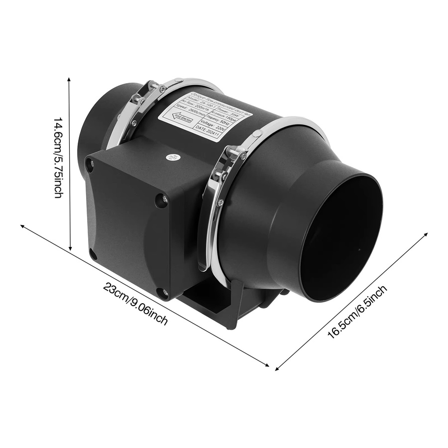 Bymaocar Abluftventilator für Rohrkanal-Lüftung in Schwarz, 4 Zoll, 220 V, Silent Pipe Extractor mit 220 m3/h und 150 Pa für Küche und Badezimmer - Bild 4