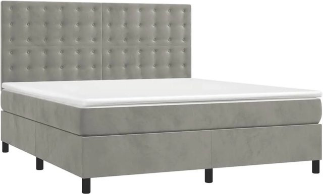 vidaXL Boxspringbett mit Matratze in Hellgrau, Samt, mit LED-Unterbettbeleuchtung und USB-Ladeport, Hybrid-Bett mit Taschenfederkern, B/T/H: 160 x 203 x 118 cm - Bild 1