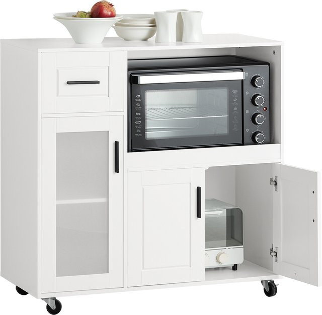 SoBuy Küchenwagen FSB78-W Sideboard auf Rollen in Weiß mit Mikrowellenschrank - Bild 1