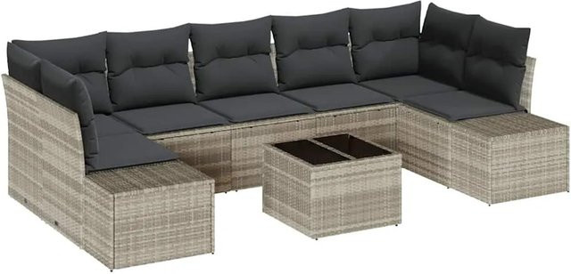 vidaXL Garten-Sofa-Set 8-teilig aus Polyrattan in Hellgrau mit Polsterung und Couchtisch - Bild 1