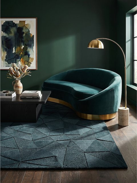 Wollteppich Kadima Design geometrisch in Petrol, B/T: 160 x 230 cm - Bild 1