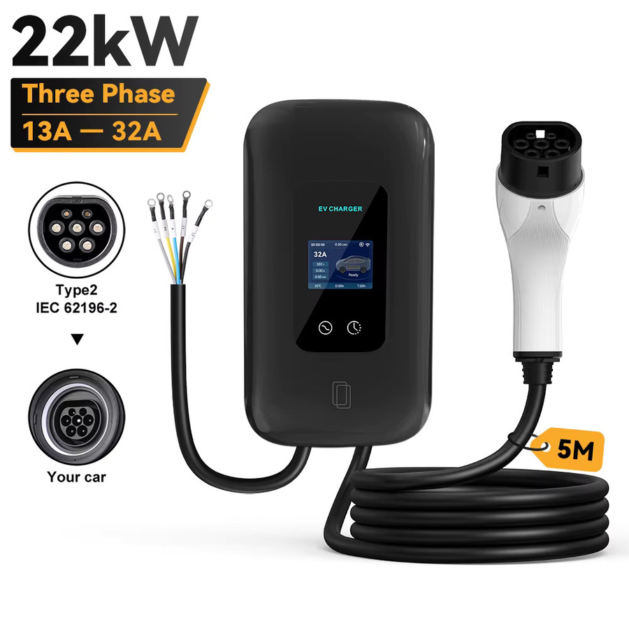 JDMEX Typ2 EV-Ladestation Wallbox mit APP-Steuerung, Schwarz, 7KW / 11KW / 22KW, 5M Kabel, IEC62196-2, 16A / 32A Elektroauto-Ladegerät - Bild 5