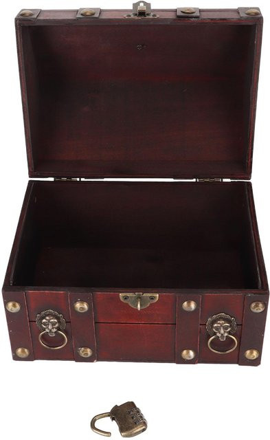 KaiSai Schatzkiste aus Holz mit Zahlenschloss in Retro-Design, Aufbewahrungsbox für Schmuck, Rot-Schwarz-Braun - Bild 1