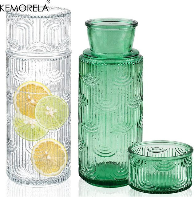 KEMORELA Vintage Glaskaraffen-Set mit Trinkglas in Transparent, Klarglaskrug für Saft und Tee - Bild 1