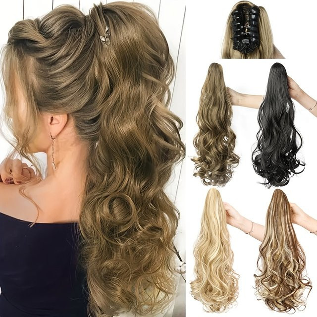 Synthetic Long Curly Wavy Ponytail Hair Extension Claw Clip, Damen - Bild 1