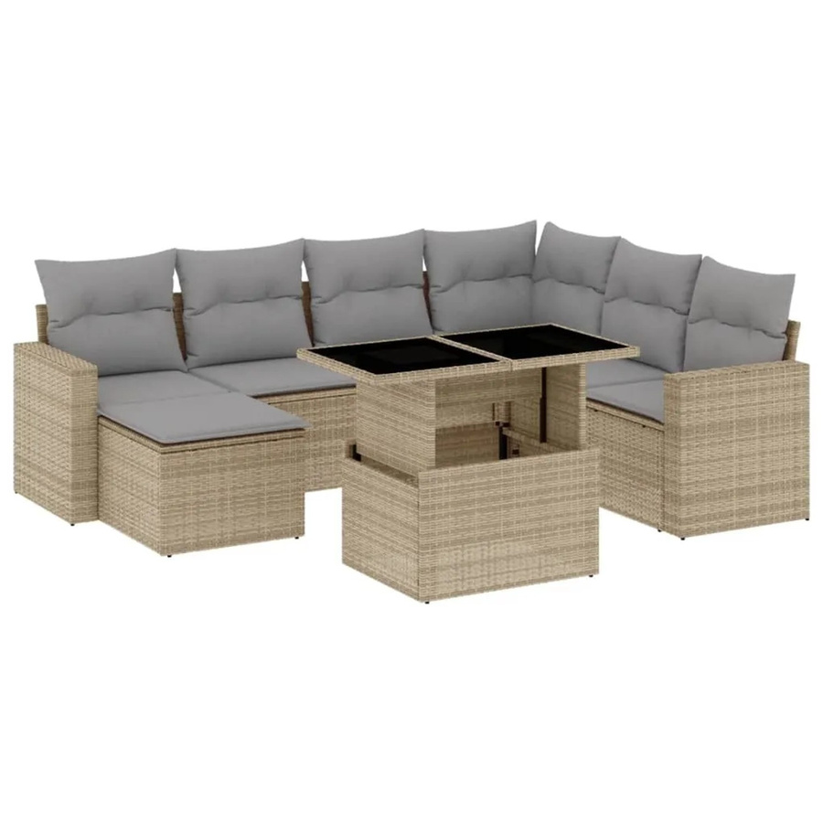 vidaXL 8-tlg Garten-Sofagarnitur in L-Form aus beige farbenem Poly-Rattan mit UV-beständigen Kissen und pulverbeschichtetem Stahlgestell - Bild 2
