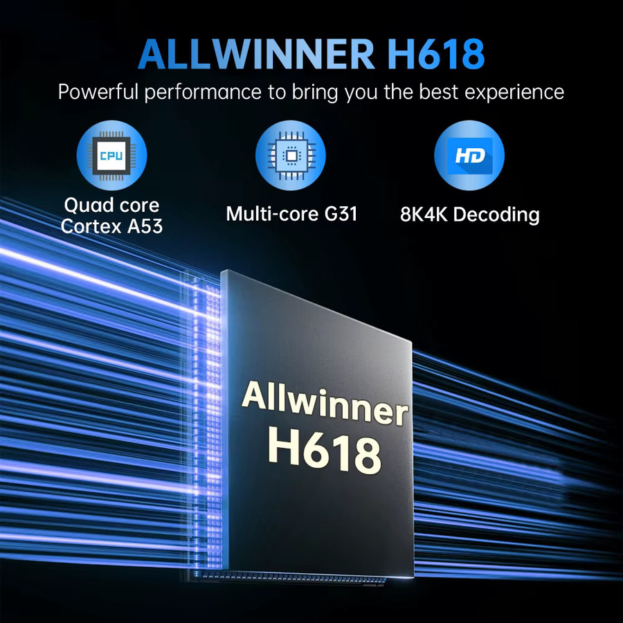 Q19 Smart TV Box Android 16 Media Player mit Allwinner H618, 8 GB RAM, 128 GB oder 256 GB Speicher, 8K Unterstützung, Google Assistant, WiFi 5G und Bluetooth 6.0, Schwarz - Bild 2