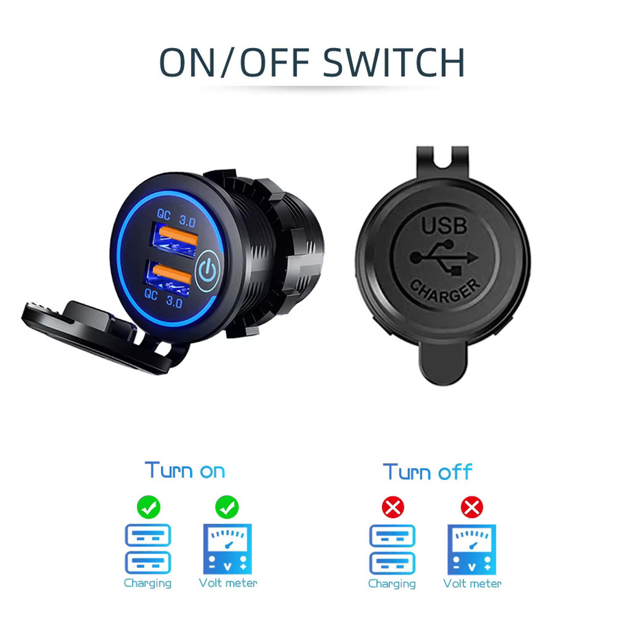 kebidumei Dual QC 3.0 Auto Ladegerät Buchse mit USB-C, Wasserdicht, Schwarz, 12/24V für Auto, Motorrad und Boot - Bild 4