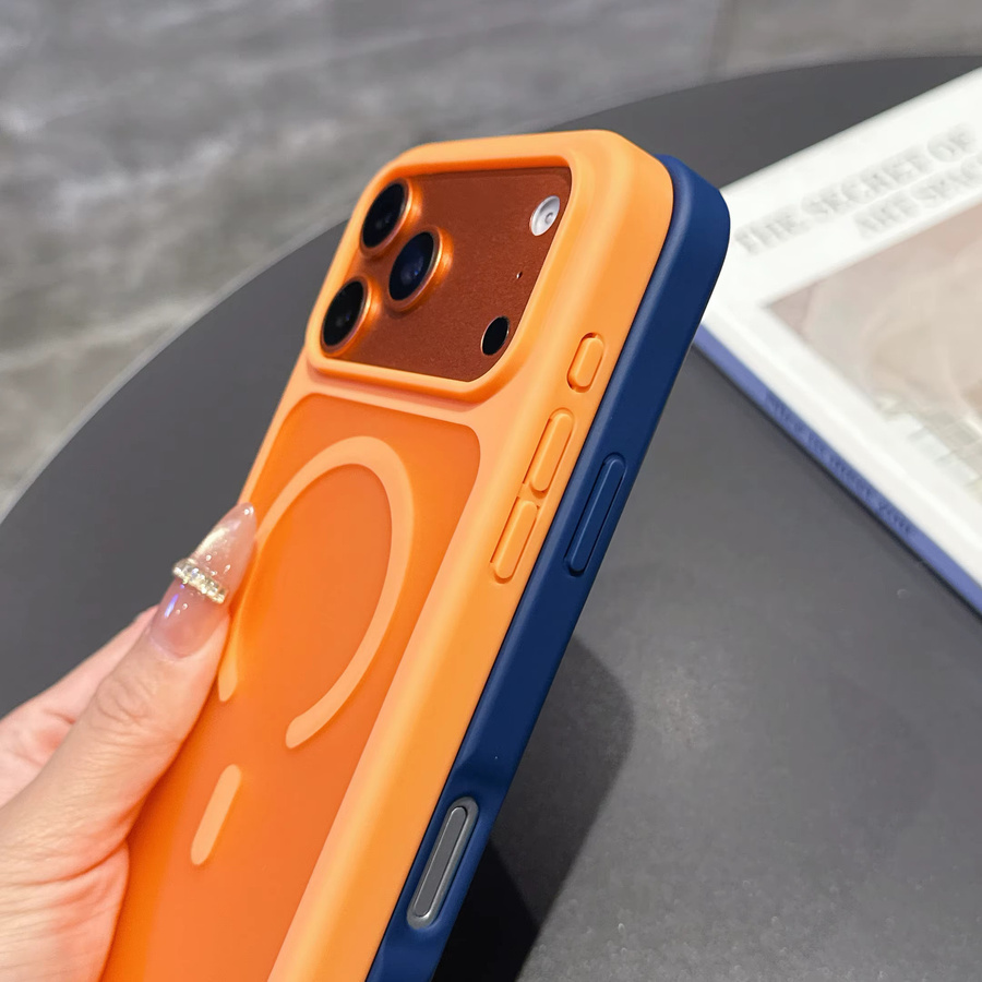 Magnetische iPhone Schutzhülle mit mattem Hautgefühl und MagSafe Kompatibilität für Apple iPhone 17 Air 16 15 14 13 12 Pro Max Plus in Blau und Orange - Bild 2