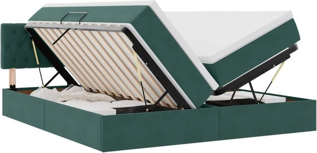 vidaXL Bett mit LED-Lichtleisten und USB-Ladeport aus Samt in Dunkelgrün, B/T/H: 180 x 200 x 203 cm - Bild 1