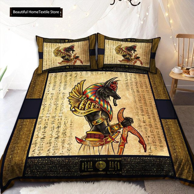 Bettwäsche Set Anubis Ägyptisches Symbol in Gold, 3-teiliges Kinderzimmer Heimtextilien Set aus Microfaser bestehend aus Bettbezug und Kissenbezug, Breite: 70 cm, Länge: 133 cm - Bild 1