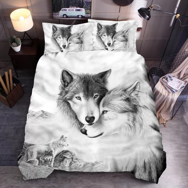 Softura Bettwäscheset Wolf 3D-Druck mit Bettbezug und Kissenbezügen, Farbe Weiß, B/H: 70 x 133 cm - Bild 1