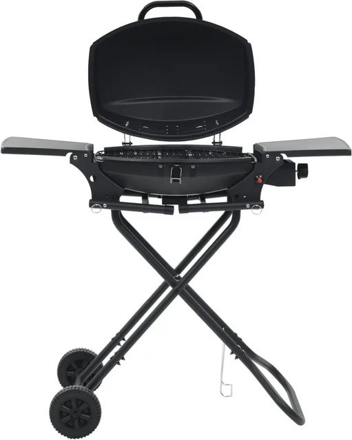 vidaXL Gasgrill Tragbar mit Kochzone in Schwarz aus emailliertem Stahl mit Piezo-Zündung und klappbaren seitlichen Ablagen - Bild 1