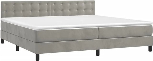 vidaXL Boxspringbett mit Matratze und LED-Beleuchtung sowie USB-Anschluss, Hellgrau, B/T: 200 x 200 cm - Bild 1