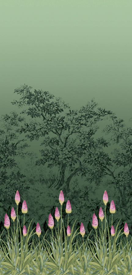 Little Greene Tapete Upper Brook Street Night Garden in Grün mit floralem Vintage-Design und botanischem Muster aus Vlies - Bild 1