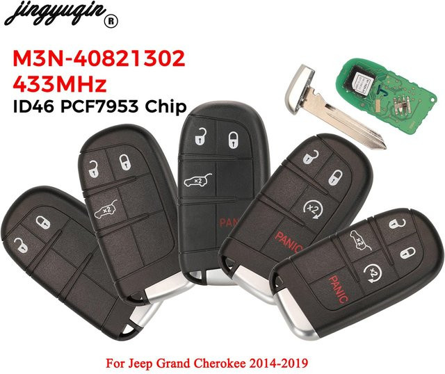 Jingyuqin Auto-Fernbedienungsschlüssel 433MHz mit ID46 PCF7953 Chip für Jeep Grand Cherokee 2014 - 2019, Schwarz - Bild 1