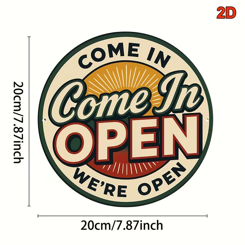 Potdemiel Vintage-Aluminiumschild Come In We're Open mit Sunburst-Design, rund, multicolor, Durchmesser: 20,32 cm - Bild 3