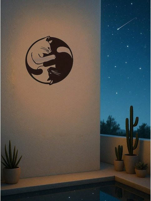 CIFBUY Yin-Yang Katzen Wanddekoration aus Metall in Schwarz, modernes abstraktes Metallkunst-Design für Wohnzimmer und Garten - Bild 1