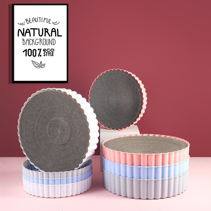 Runde Katzenkratzmatte mit Schleifen aus Wellpappe von Yiran Furniture in Pink - Bild 2