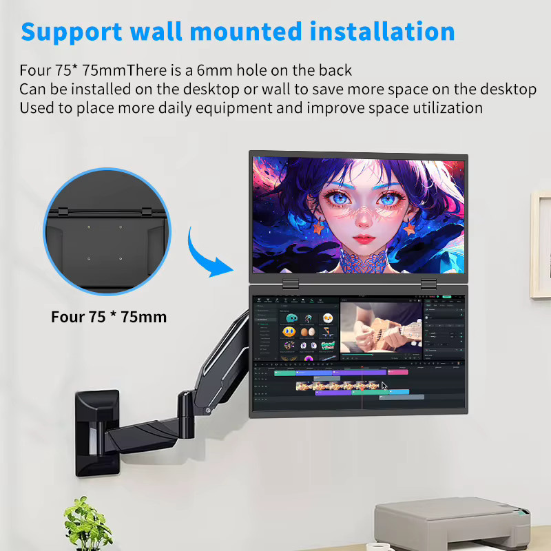 HGFRTEE Dual tragbarer Monitor für Laptop, 15,6 Zoll, faltbares Dreifachdisplay, Schwarz - Bild 6
