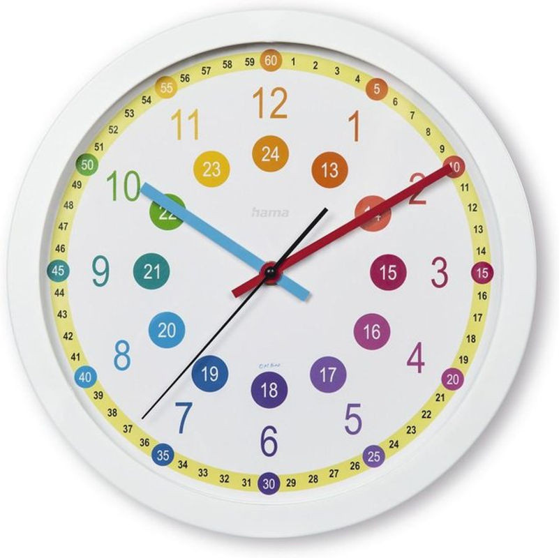 Hama Kinder-Wanduhr Sal, analoge geräuschlose Quarz-Uhr für das Kinderzimmer, rund, mehrfarbig, Durchmesser: 30 cm - Bild 1