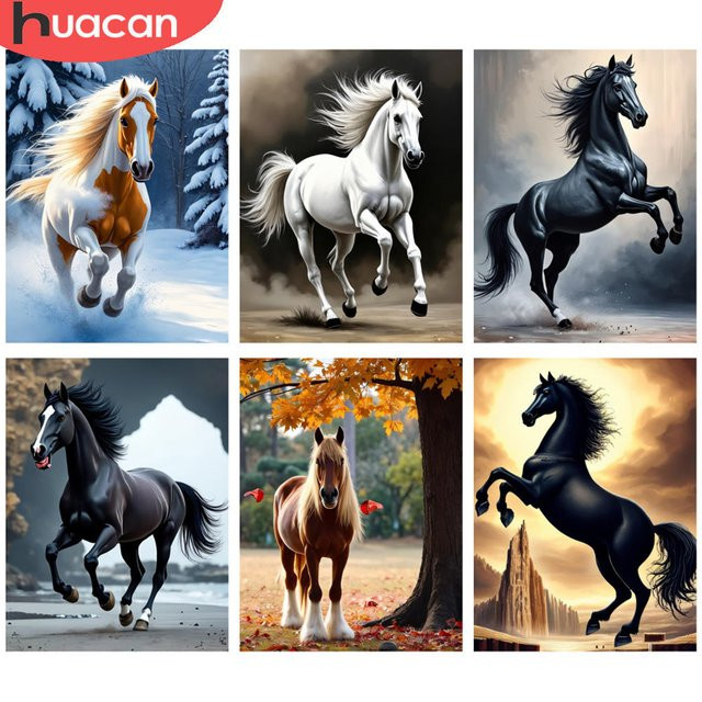 HUACAN Diamantmalerei Set Running Horse Winter Szene 5D DIY Kunst Mosaik mit runden Steinen in Multicolour, Breite: 30,0 cm, Höhe: 20,0 cm - Bild 1