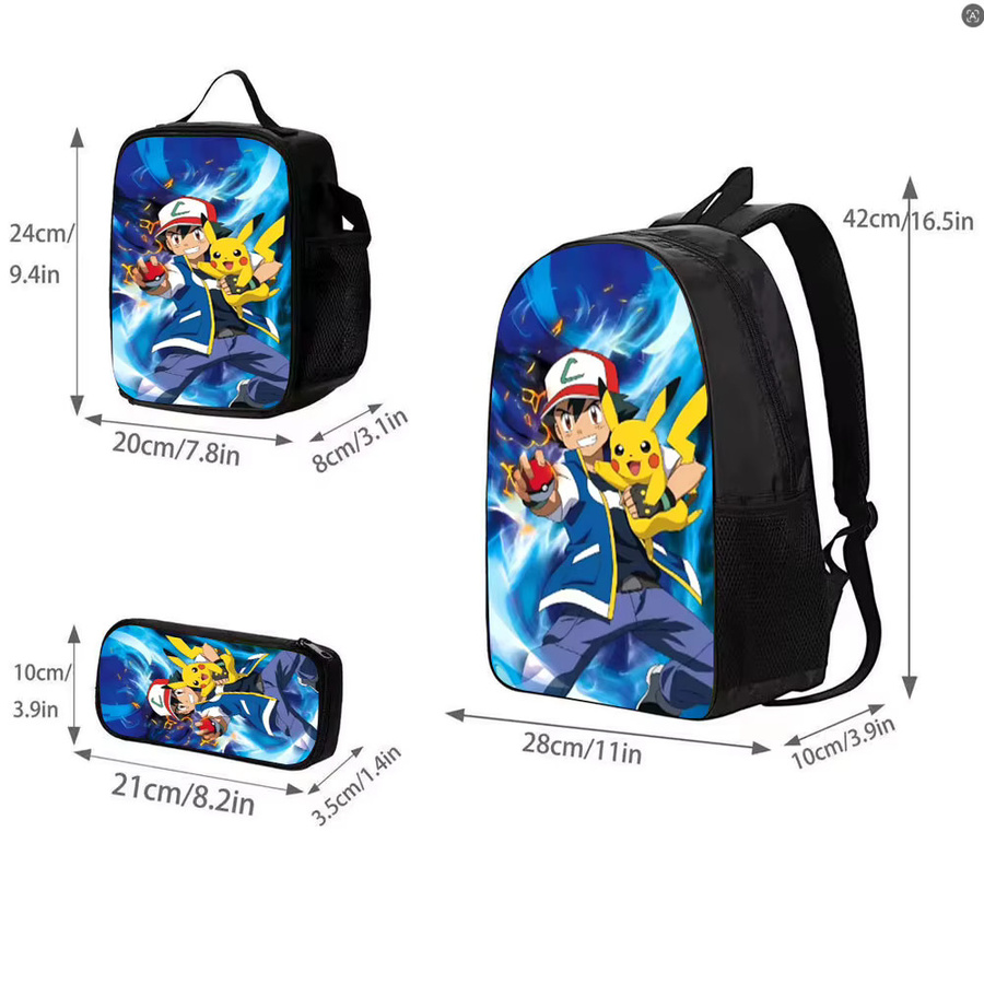 Potdemiel Pokémon Kindertaschen-Set mit Satoshi und Pikachu, 3-teiliges Rucksack-Set mit Lunchbox und Federmäppchen, bunt - Bild 3