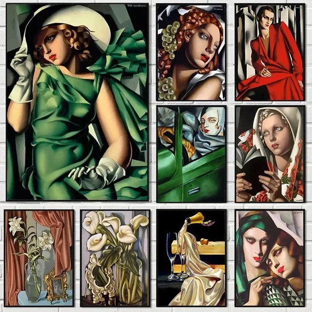 Potdemiel Poster Tamara De Lempicka Abstrakte Frau Leinwandmalerei Portrait in Mehrfarbig für dein skandinavisches Wohnzimmer - Bild 1