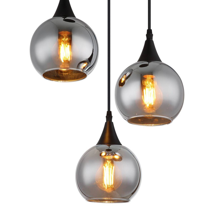 Globo Lighting Pendelleuchte Nika in Schwarz mit transparentem Glas und Metall, E27, 3 Leuchtmittel - Bild 2