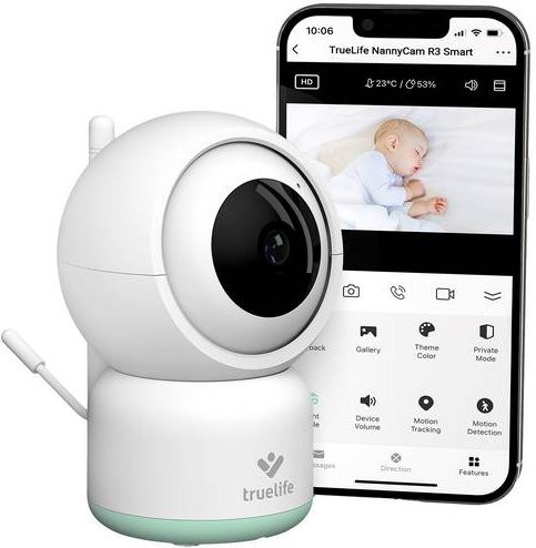 Truelife NannyCam R3 Smart Babyphone mit WLAN Kamera, Nachtsicht, App-Steuerung und Temperaturanzeige in Weiß - Bild 1