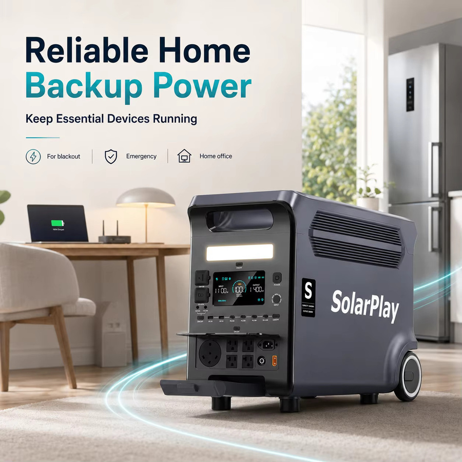 Solarplay Q3600 Tragbare Powerstation 3840Wh mit 3600W Reine Sinuswelle LiFePO4 Solargenerator in Schwarz - Bild 2