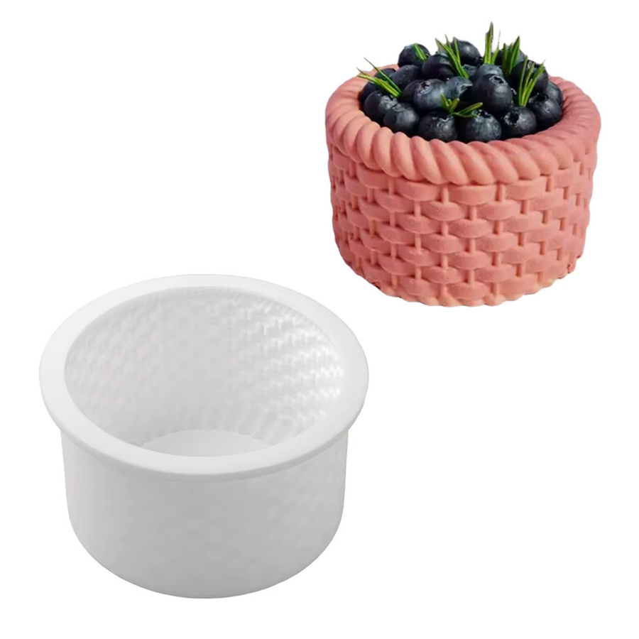 Silikon Mousse-Kuchenform im Bambuskorb-Design, rund, Durchmesser: 10,2 cm, weiß oder schwarz - Bild 3