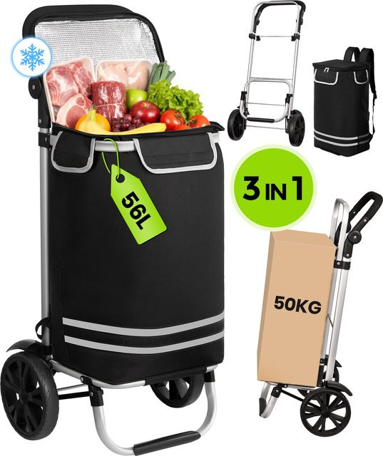 Oak & Tea 3-in-1 Klappbarer Einkaufstrolley in Schwarz mit 56L Volumen und Isolierfutter - Bild 1