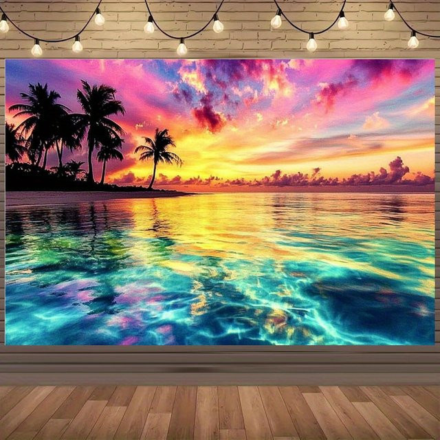 VIKAMA Wandteppich Tropischer Sonnenuntergang mit Palmen und Strand in Multicolour, B/H: 60 x 40 cm - Bild 1