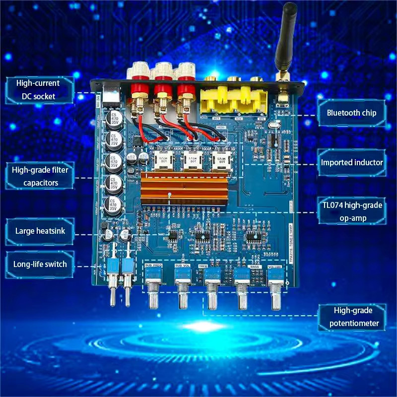 YJCO D210B HiFi Digital Audiophiler 2.1 Kanal Bluetooth 5.0 Verstärker in Schwarz - Bild 3