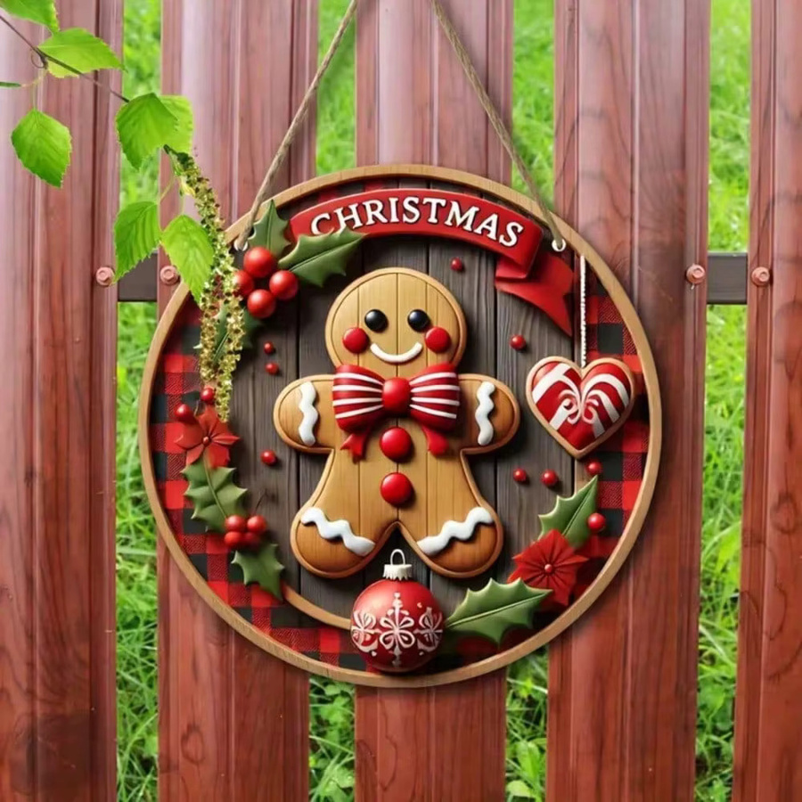 CIFBUY Lebkuchenmann Wandschild aus Holz in Mehrfarben als rustikale Weihnachtsdekoration - Bild 3