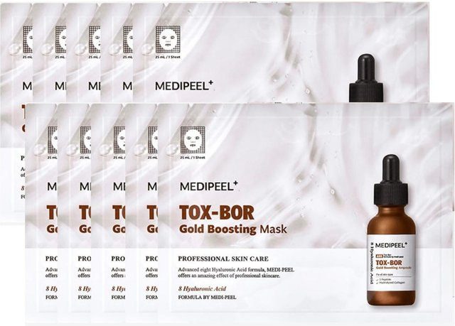MEDIPEEL Tox Bor Gold Boosting Maske, 25 ml, 10 Stück, mit Peptide und Kollagen - Bild 1