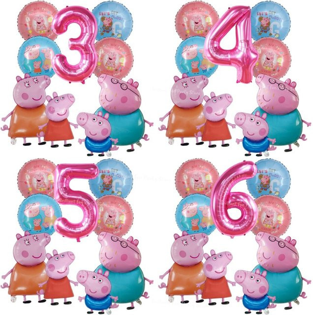 9-teiliges Peppa Pig Folienballon-Set von Hasbro in Rosa und Multicolour für Kindergeburtstage und Partydekoration - Bild 1