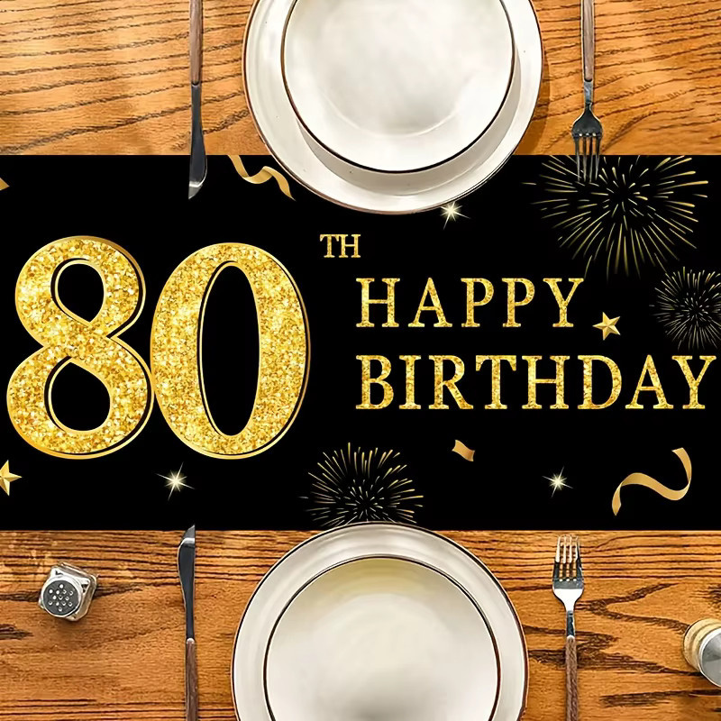 VIKAMA Tischflagge zum 80. Geburtstag in Schwarz-Gold als Party-Dekoration für dein Geburtstagsbankett - Bild 4