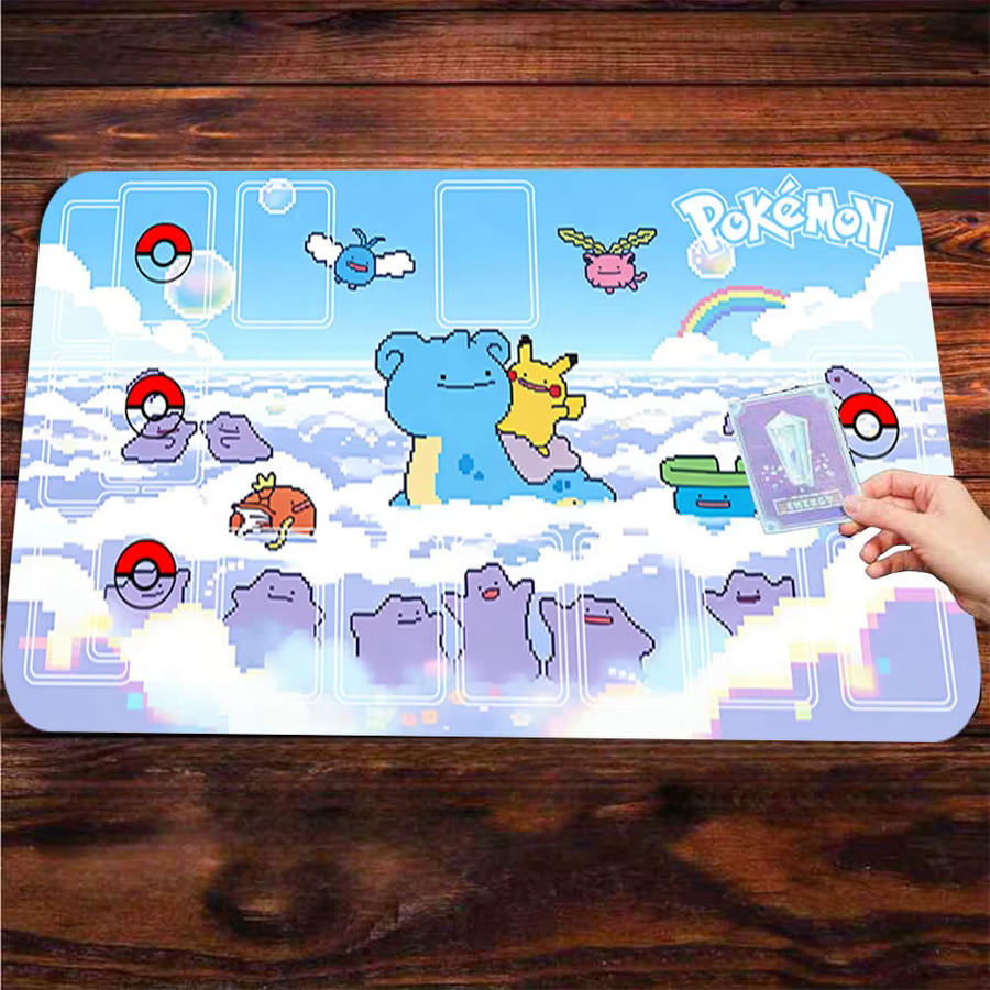 Potdemiel Gaming-Mauspad Pikachu & Ditto Pixel Art Wolken-Himmel, bunte Anime Schreibtischunterlage und rutschfeste Tastaturunterlage - Bild 3